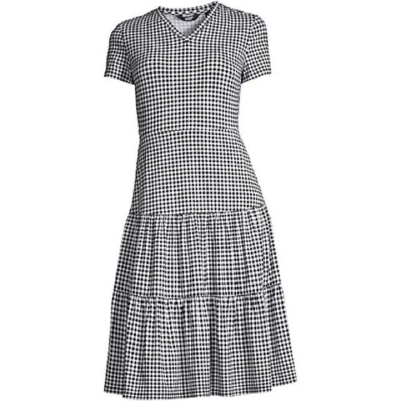 Land’s End Dress Short sleeve tiered dress Baltic teal palm knit pockets Med T - Picture 11 of 14